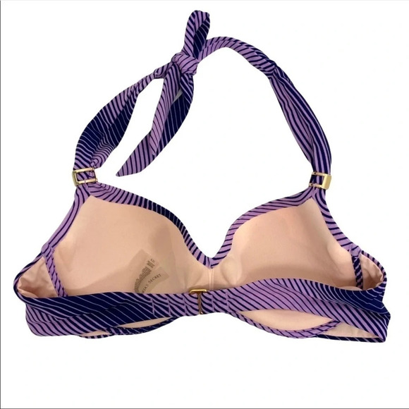Victoria's Secret Push-Up Bikini Top Striped Halter Purple Blue Size 32 B - Picture 2 of 5